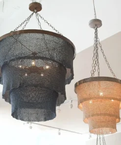 Made Goods New Arrivals Patricia Chandelier Dusty Blue Coco Beads And Gold Metal