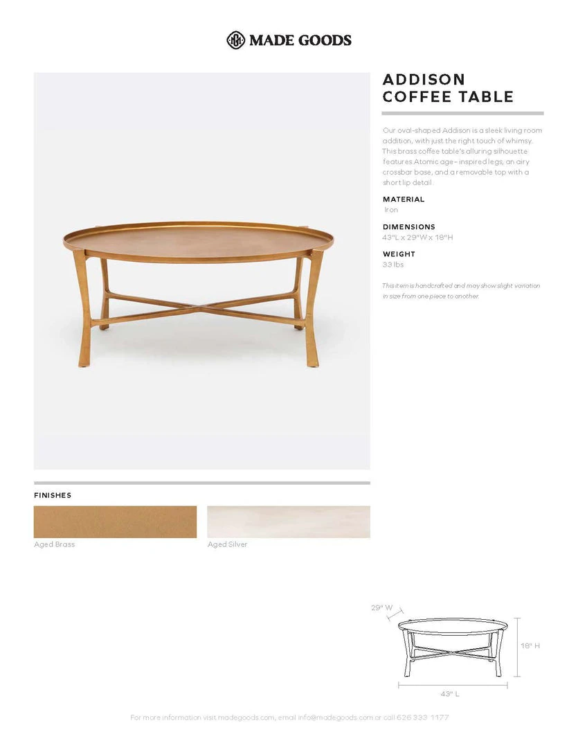 Made Goods Addison Oval Coffee Table Aged Brass New Arrivals 4 Made Goods Addison Oval Coffee Table Aged Brass New Arrivals