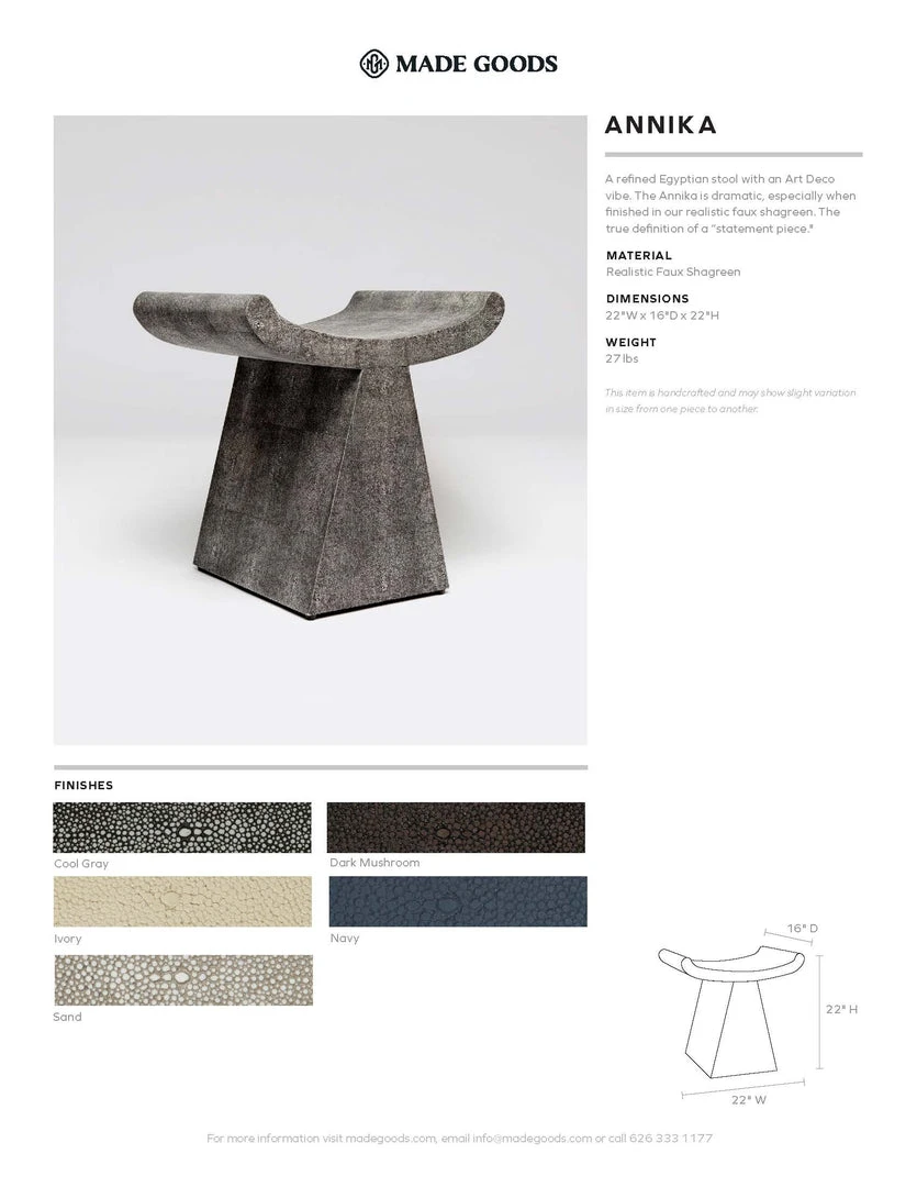 Made Goods Annika Stool Cool Gray Faux Shagreen 3 Made Goods Annika Stool Cool Gray Faux Shagreen