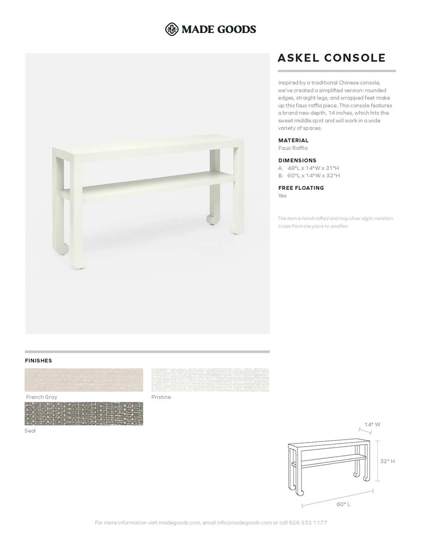 Made Goods Askel 60" Console French Gray Faux Raffia New Arrivals 5 Made Goods Askel 60" Console French Gray Faux Raffia New Arrivals