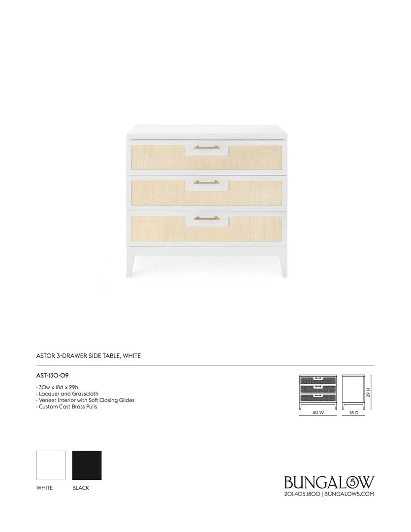 Bungalow 5 New Arrivals Astor 3 Drawer Side Table White 10 Bungalow 5 New Arrivals Astor 3 Drawer Side Table White