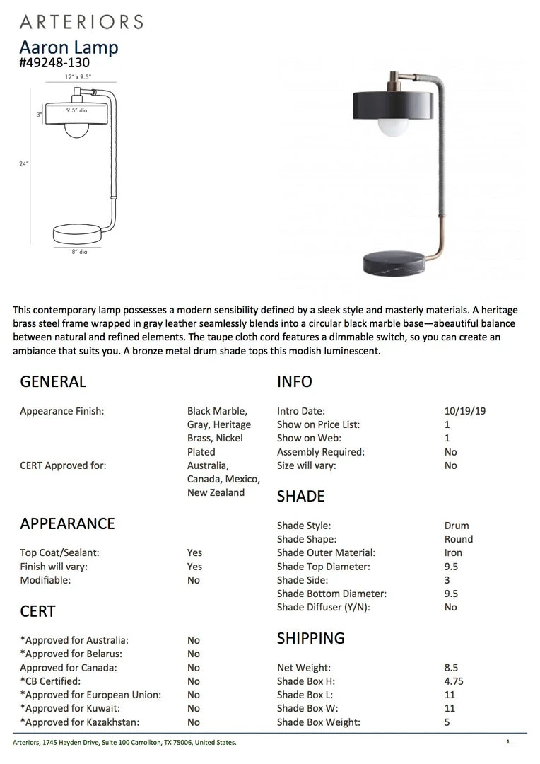 Arteriors Home New Arrivals Aaron Lamp Black Marble 5 Arteriors Home New Arrivals Aaron Lamp Black Marble