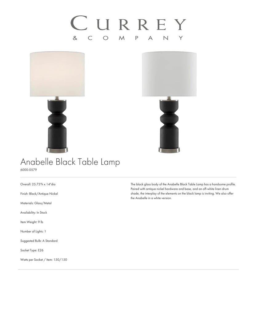 Currey And Company Anabelle Black Table Lamp New Arrivals 3 Currey And Company Anabelle Black Table Lamp New Arrivals