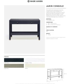 Made Goods Jarin Console Dark Navy Faux Belgian Linen New Arrivals