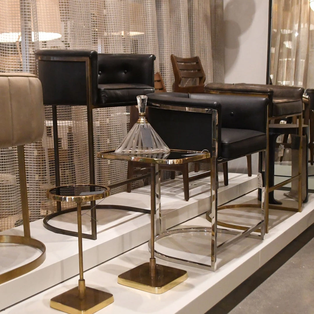 Arteriors Home Calvin Bar Stool Black Leather And Brass 6 Arteriors Home Calvin Bar Stool Black Leather And Brass