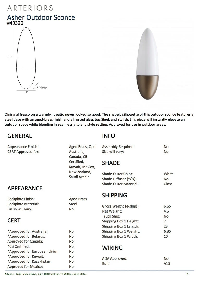 Arteriors Home Asher Outdoor Sconce Aged Brass New Arrivals 6 Arteriors Home Asher Outdoor Sconce Aged Brass New Arrivals