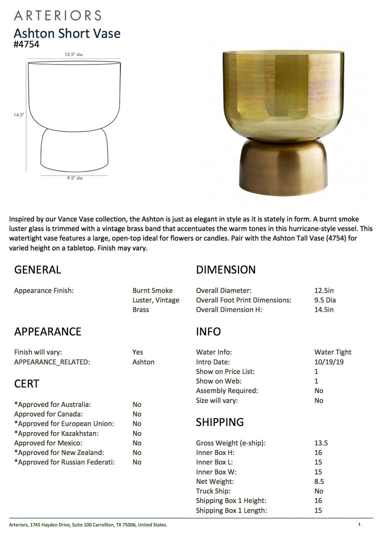 Arteriors Home New Arrivals Ashton Short Vase 6 Arteriors Home New Arrivals Ashton Short Vase