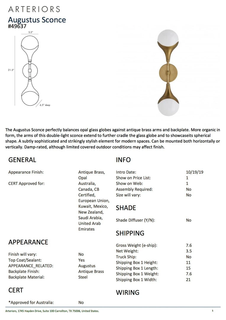 Arteriors Home Augustus Sconce Antique Brass New Arrivals 5 Arteriors Home Augustus Sconce Antique Brass New Arrivals