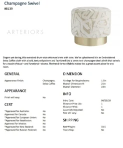 Arteriors Home New Arrivals Avalon Ottoman Swiss Coffee Champagne Swivel 14 Arteriors Home New Arrivals Avalon Ottoman Swiss Coffee Champagne Swivel