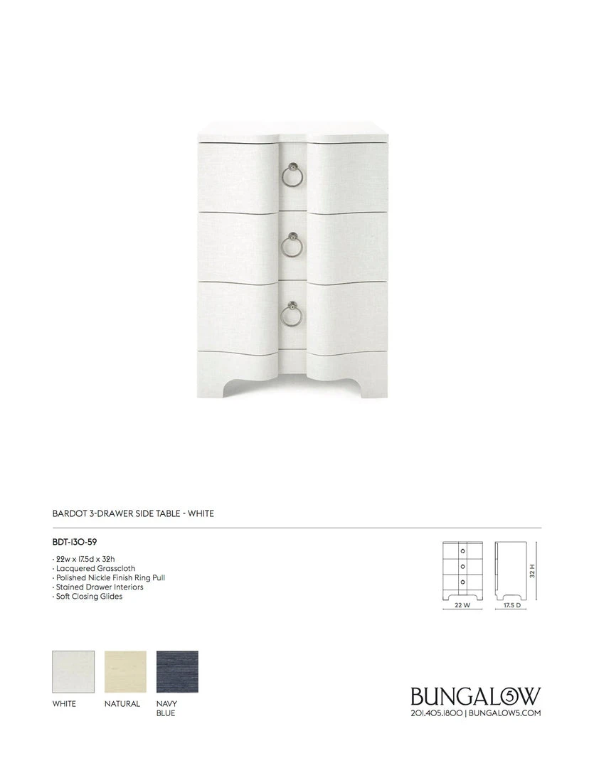 Bungalow 5 New Arrivals Bardot 3 Drawer Side Table White 4 Bungalow 5 New Arrivals Bardot 3 Drawer Side Table White
