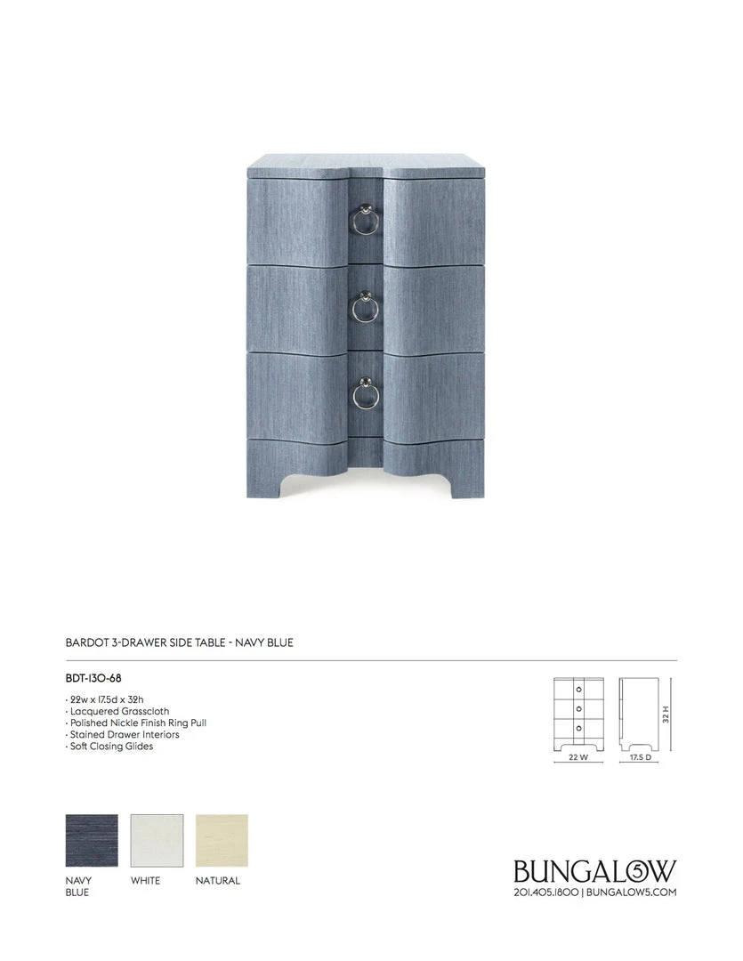 Bungalow 5 Bardot 3 Drawer Side Table Navy Blue New Arrivals 10 Bungalow 5 Bardot 3 Drawer Side Table Navy Blue New Arrivals