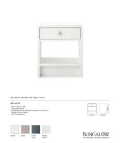 Bungalow 5 Benjamin 1 Drawer Side Table White New Arrivals 14 Bungalow 5 Benjamin 1 Drawer Side Table White New Arrivals