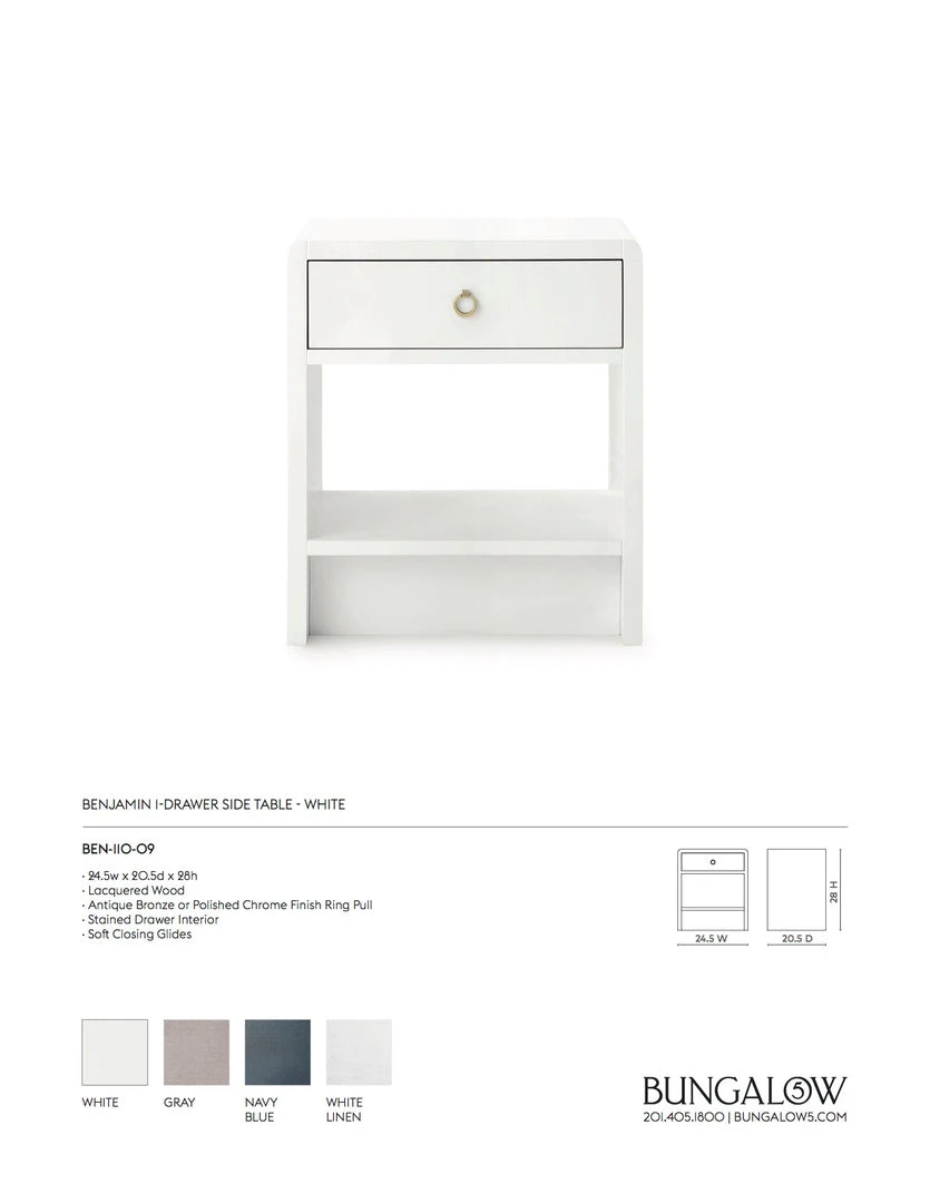 Bungalow 5 Benjamin 1 Drawer Side Table White New Arrivals 4 Bungalow 5 Benjamin 1 Drawer Side Table White New Arrivals