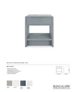 Bungalow 5 New Arrivals Benjamin 1 Drawer Side Table Gray