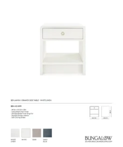 Bungalow 5 Benjamin Linen 1 Drawer Side Table White New Arrivals 12 Bungalow 5 Benjamin Linen 1 Drawer Side Table White New Arrivals
