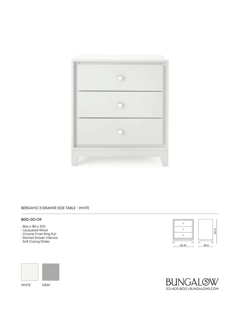 Bungalow 5 Bergamo Three Drawer Side Table White 4 Bungalow 5 Bergamo Three Drawer Side Table White