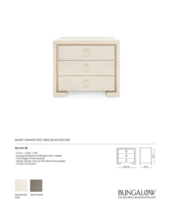 Bungalow 5 New Arrivals Blake 3 Drawer Side Table Blanched Oak
