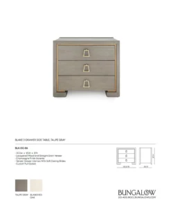 Bungalow 5 New Arrivals Blake 3 Drawer Side Table Taupe Gray