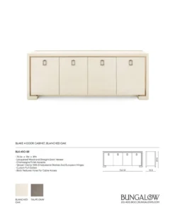 Bungalow 5 New Arrivals Blake 4 Door Cabinet Blanched Oak