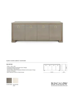 Bungalow 5 New Arrivals Blake 4 Door Cabinet Taupe Gray