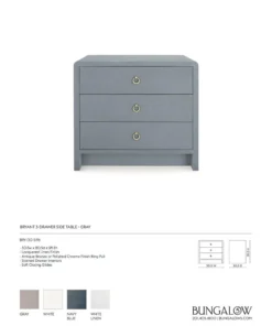 Bungalow 5 Bryant Linen 3 Drawer Side Table Gray New Arrivals 17 Bungalow 5 Bryant Linen 3 Drawer Side Table Gray New Arrivals