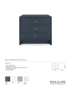 Bungalow 5 New Arrivals Bryant Linen 3 Drawer Side Table Navy Blue 13 Bungalow 5 New Arrivals Bryant Linen 3 Drawer Side Table Navy Blue