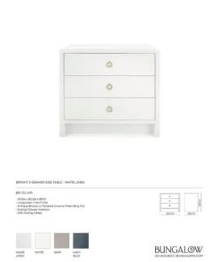 Bungalow 5 Bryant Linen 3 Drawer Side Table White New Arrivals 13 Bungalow 5 Bryant Linen 3 Drawer Side Table White New Arrivals