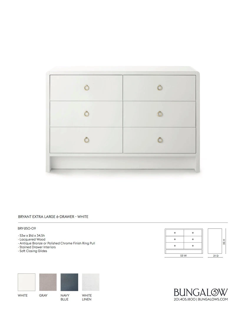 Bungalow 5 New Arrivals Bryant Extra Large 6 Drawer Chest White 4 Bungalow 5 New Arrivals Bryant Extra Large 6 Drawer Chest White