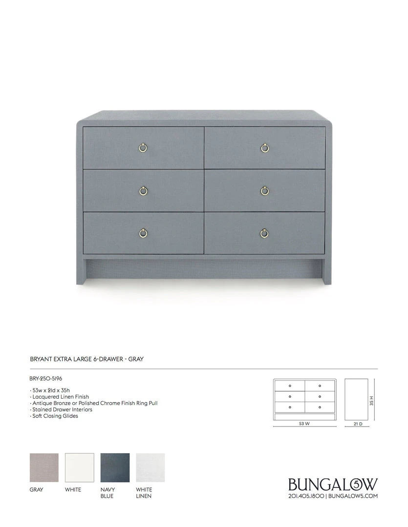 Bungalow 5 New Arrivals Bryant Linen Extra Large 6 Drawer Chest Gray 4 Bungalow 5 New Arrivals Bryant Linen Extra Large 6 Drawer Chest Gray