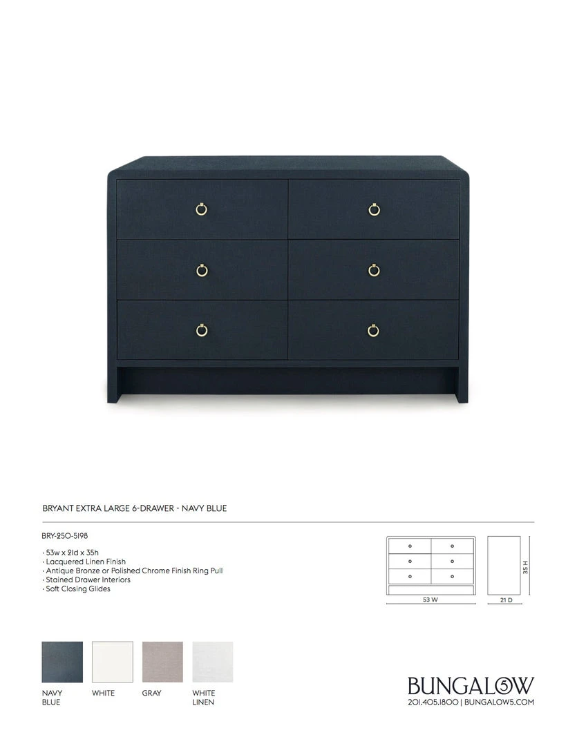 Bungalow 5 Bryant Linen Extra Large 6 Drawer Chest Navy Blue New Arrivals 3 Bungalow 5 Bryant Linen Extra Large 6 Drawer Chest Navy Blue New Arrivals