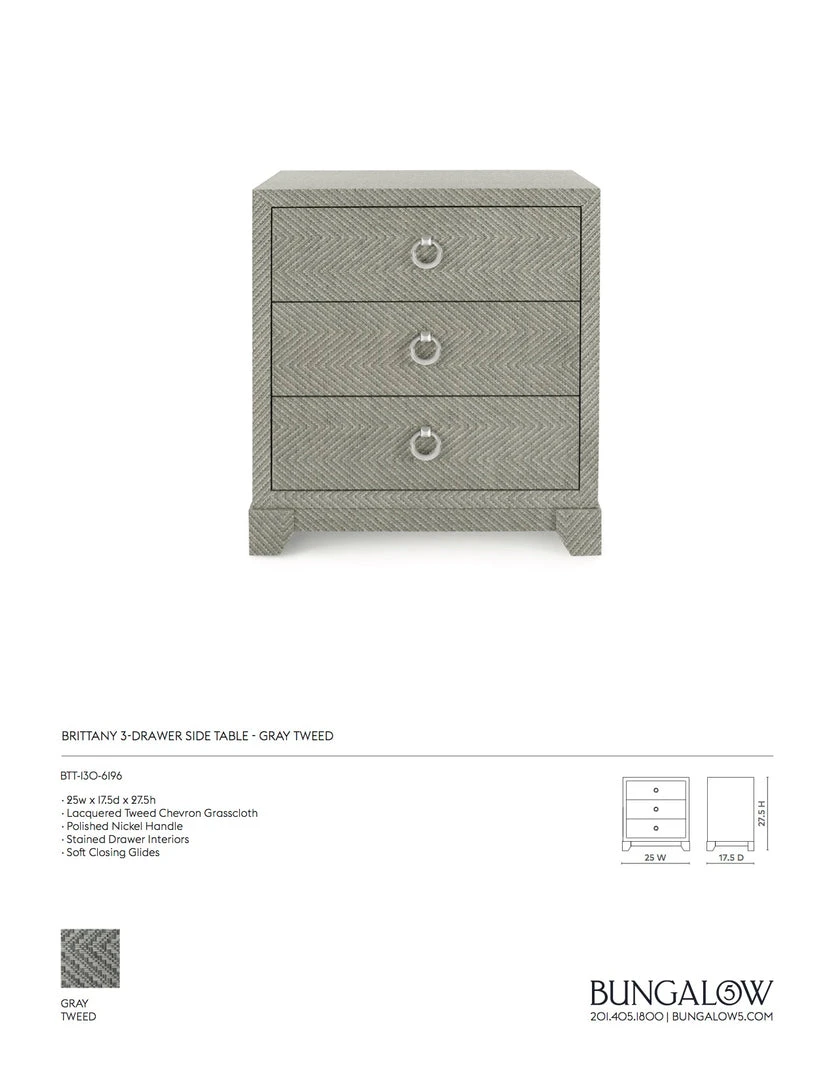 Bungalow 5 Brittany 3 Drawer Side Table Gray Tweed 4 Bungalow 5 Brittany 3 Drawer Side Table Gray Tweed