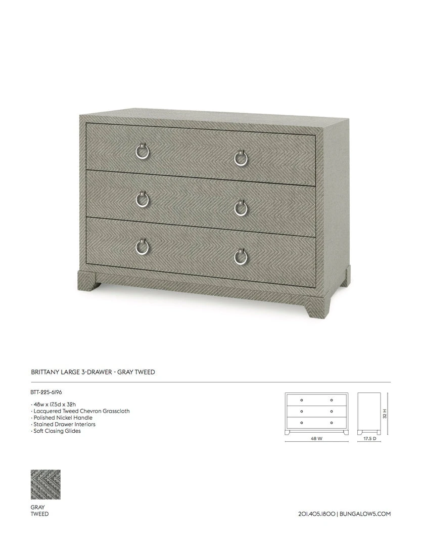Bungalow 5 Brittany Large 3 Drawer Chest Gray Tweed New Arrivals 4 Bungalow 5 Brittany Large 3 Drawer Chest Gray Tweed New Arrivals