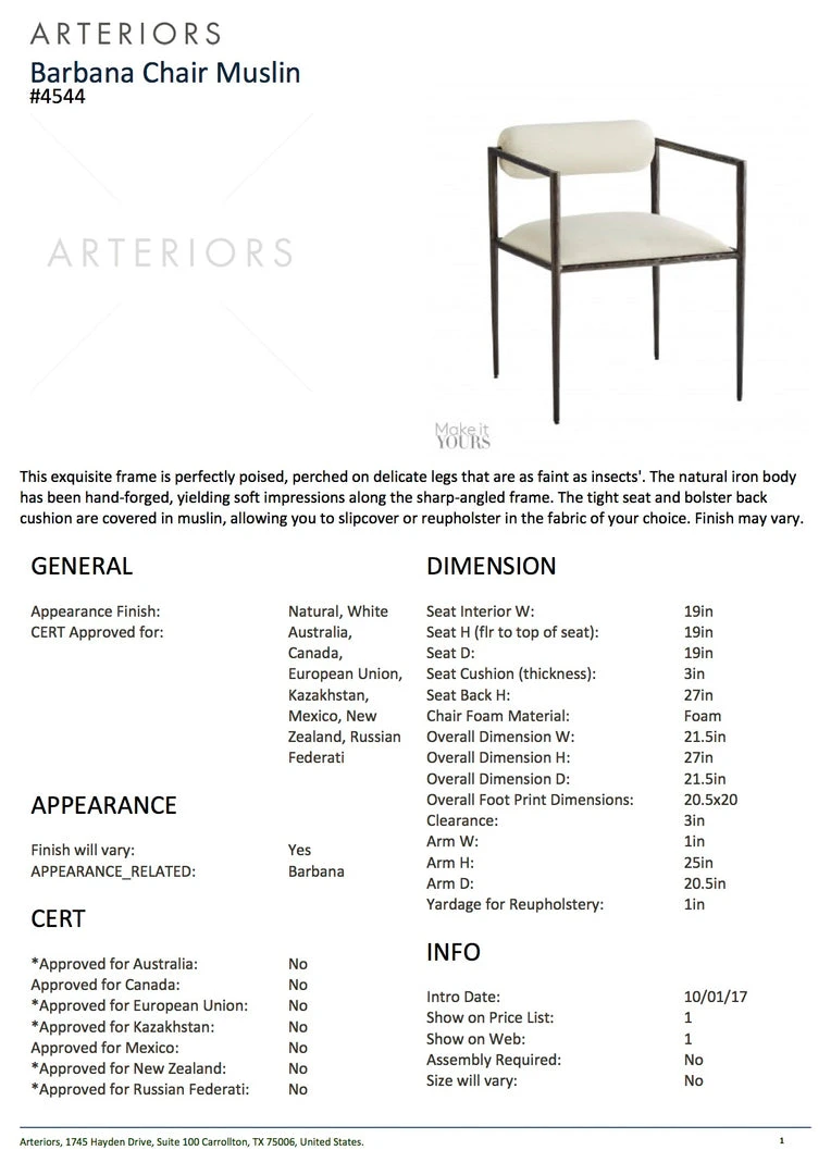 Arteriors Home Barbana Chair Muslin New Arrivals 5 Arteriors Home Barbana Chair Muslin New Arrivals