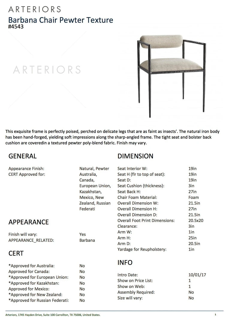 Arteriors Home Barbana Chair Pewter Texture 5 Arteriors Home Barbana Chair Pewter Texture