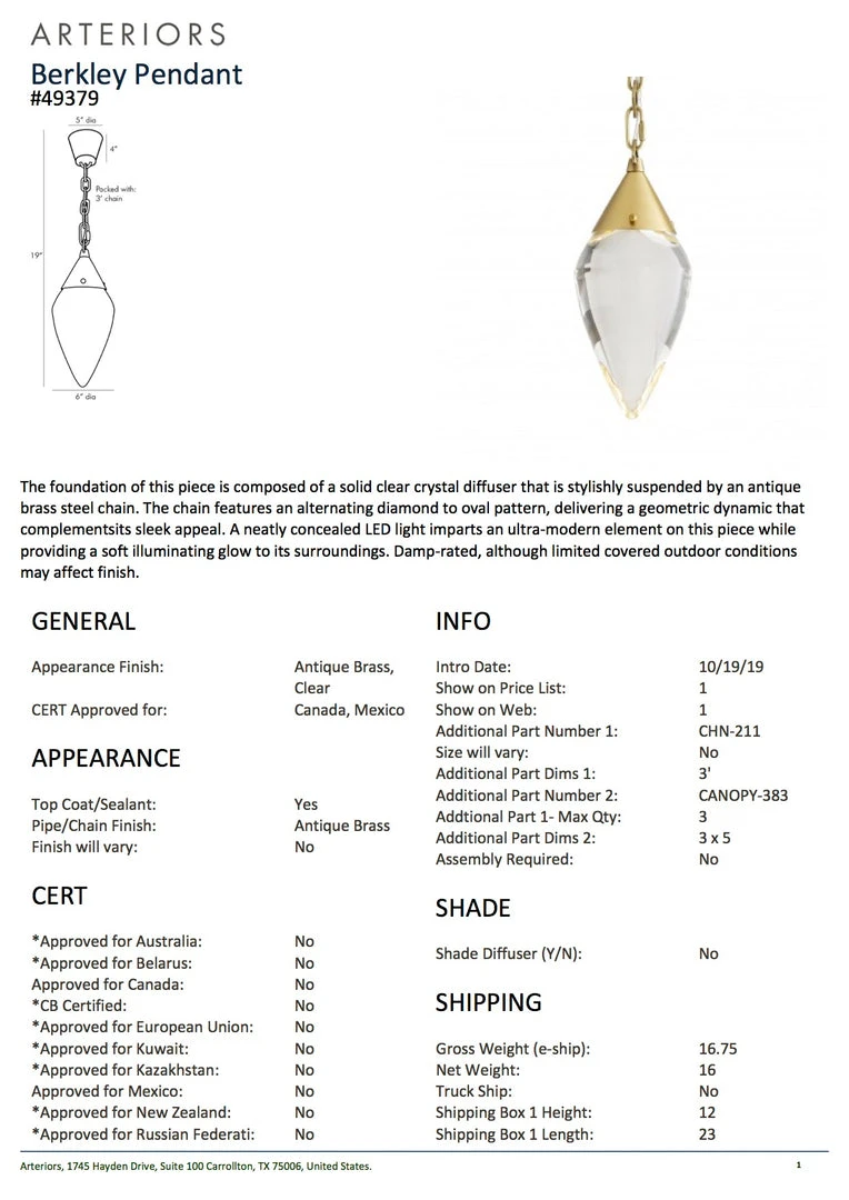 Arteriors Home Berkley Pendant 9 Arteriors Home Berkley Pendant