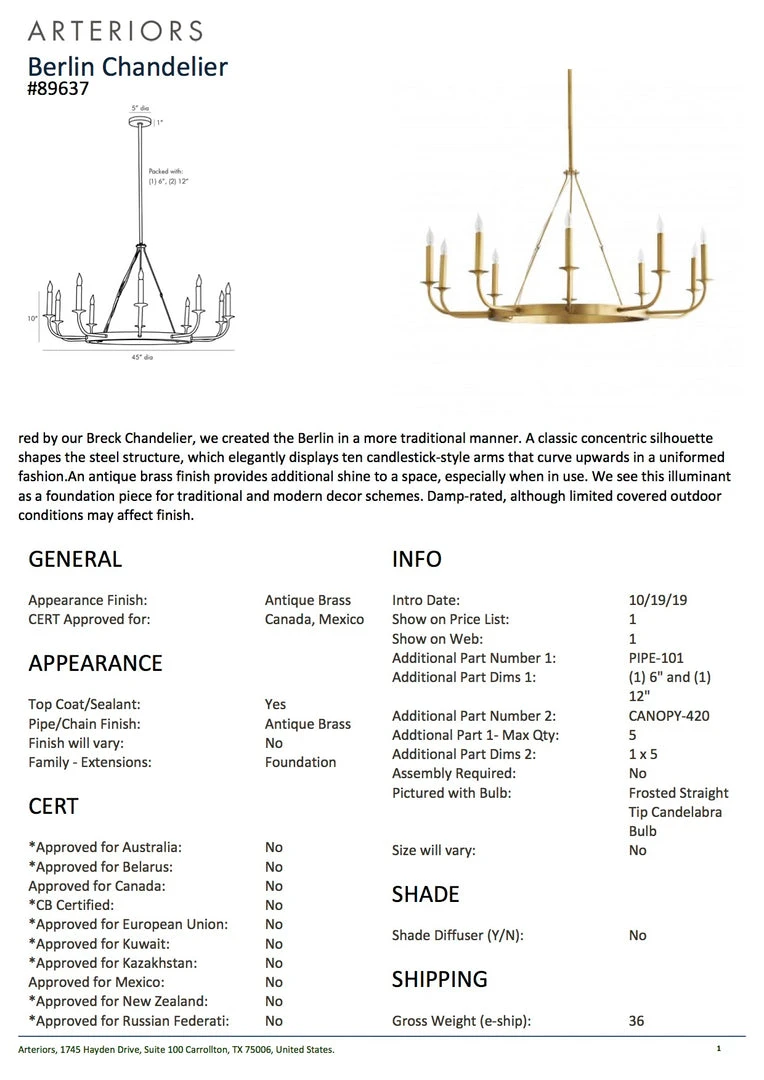 Arteriors Home New Arrivals Berlin Chandelier Antique Brass 6 Arteriors Home New Arrivals Berlin Chandelier Antique Brass