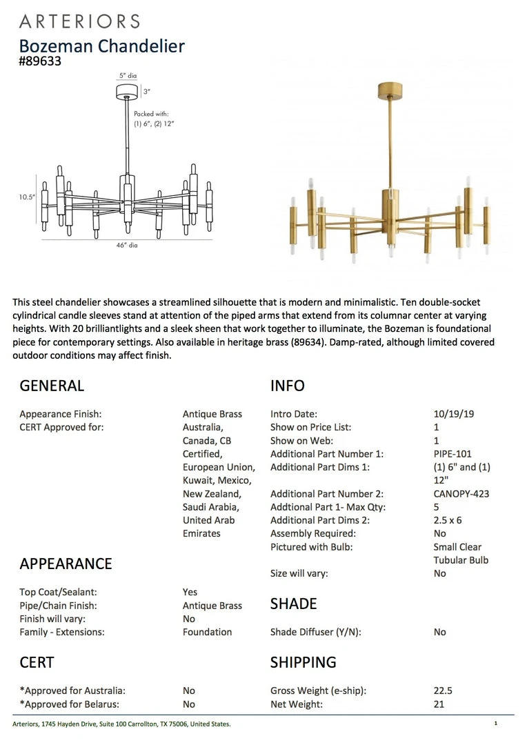 Arteriors Home New Arrivals Bozeman Chandelier Antique Brass 5 Arteriors Home New Arrivals Bozeman Chandelier Antique Brass