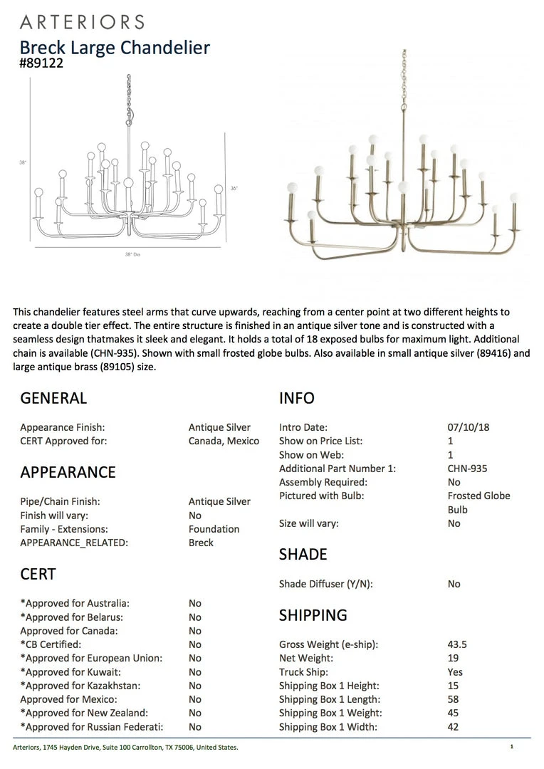 Arteriors Home New Arrivals Breck Large Chandelier Antique Silver 5 Arteriors Home New Arrivals Breck Large Chandelier Antique Silver