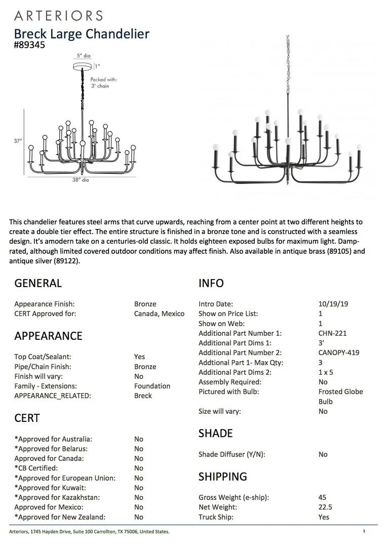 Arteriors Home Breck Large Chandelier Bronze 6 Arteriors Home Breck Large Chandelier Bronze