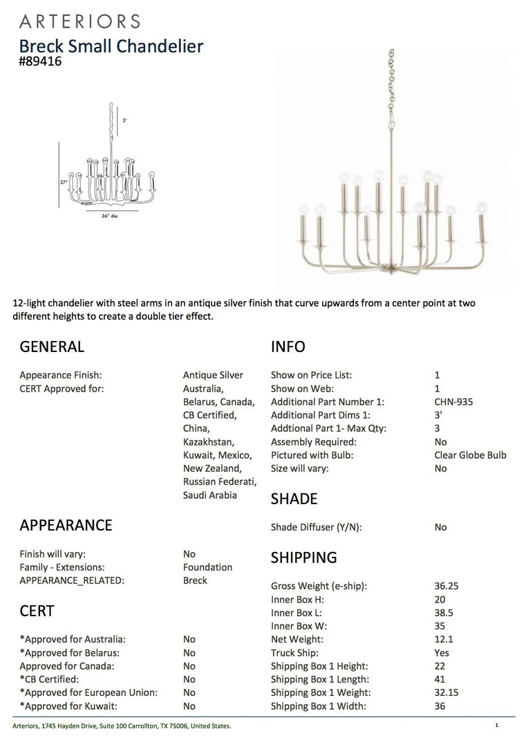 Arteriors Home Breck Small Chandelier Antique Silver 5 Arteriors Home Breck Small Chandelier Antique Silver