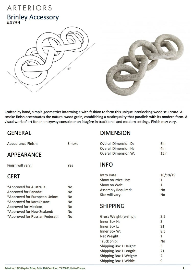 Arteriors Home Brinley Accessory Smoke 9 Arteriors Home Brinley Accessory Smoke