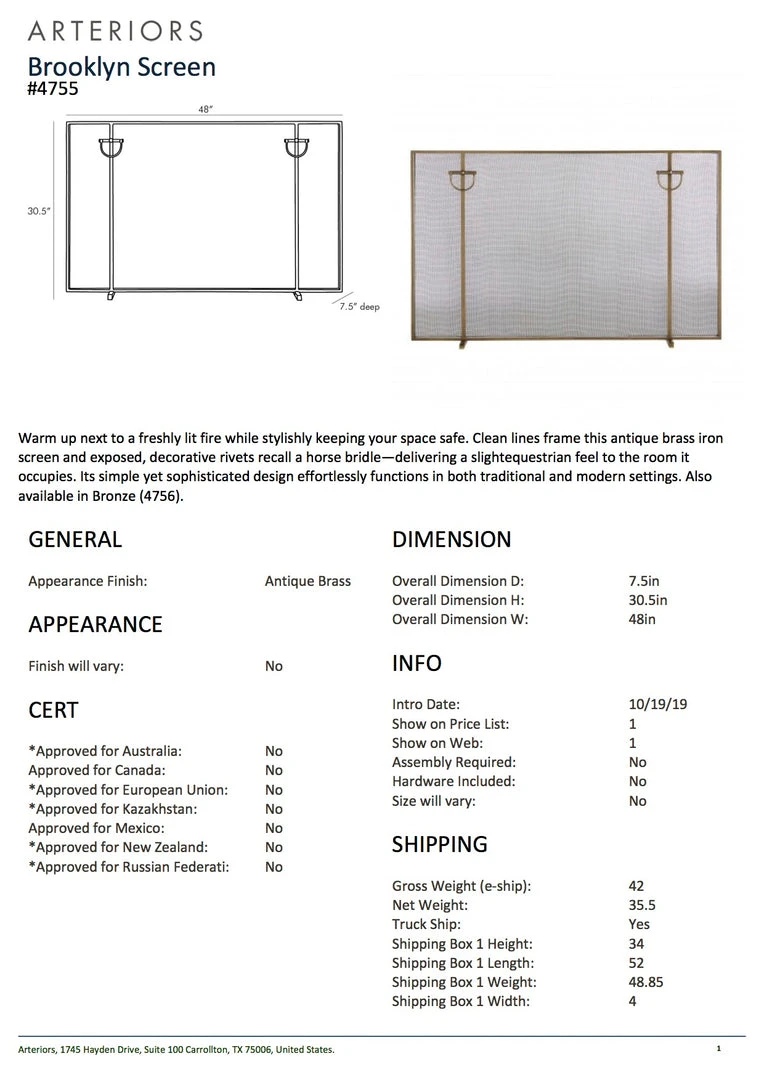 Arteriors Home New Arrivals Brooklyn Fireplace Screen Antique Brass 5 Arteriors Home New Arrivals Brooklyn Fireplace Screen Antique Brass