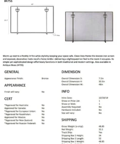 Arteriors Home Brooklyn Fireplace Screen Bronze