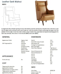 Arteriors Home Budelli Wing Chair Cognac Leather Dark