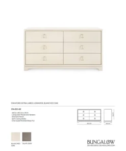 Bungalow 5 Stanford Extra Large 6 Drawer Chest Blanched Oak New Arrivals