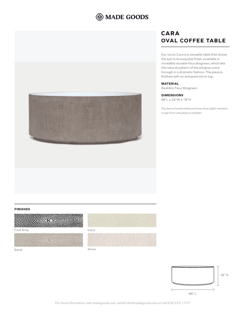 Made Goods Cara Oval Coffee Table Ivory Faux Shagreen New Arrivals 4 Made Goods Cara Oval Coffee Table Ivory Faux Shagreen New Arrivals