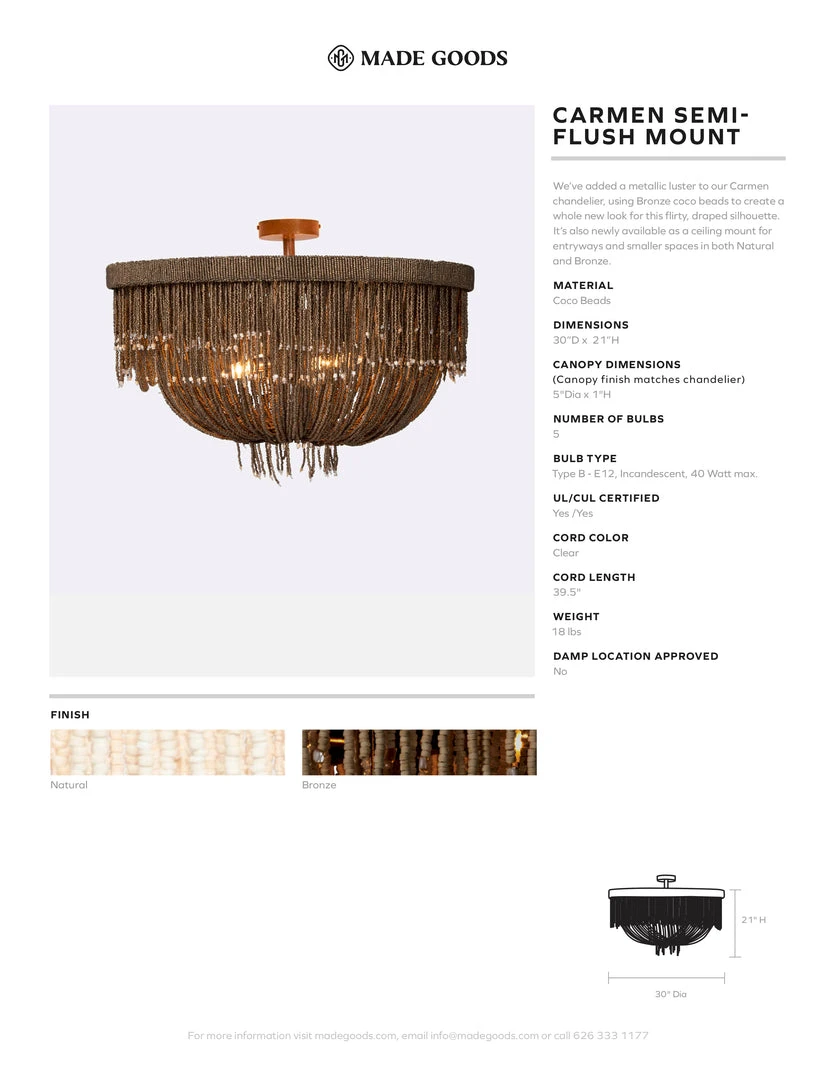 Made Goods Carmen Semi Flush Mount Bronze Coco Beads 5 Made Goods Carmen Semi Flush Mount Bronze Coco Beads