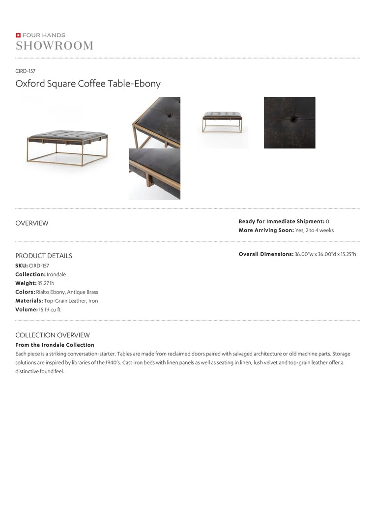 Four Hands New Arrivals Oxford Coffee Table Rialto Ebony Leather 7 Four Hands New Arrivals Oxford Coffee Table Rialto Ebony Leather