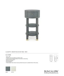 Bungalow 5 New Arrivals Claudette One Drawer Round Side Table Gray 14 Bungalow 5 New Arrivals Claudette One Drawer Round Side Table Gray