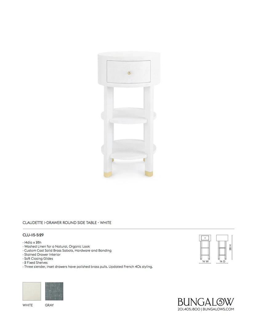 Bungalow 5 Claudette One Drawer Round Side Table White New Arrivals 4 Bungalow 5 Claudette One Drawer Round Side Table White New Arrivals